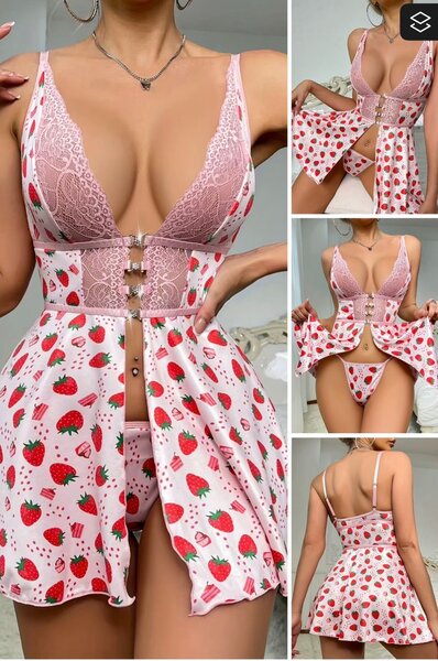 Ensemble lingerie fraise rouge