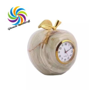 Real Natural Marble Onyx Desktop Apple Shape Clock.