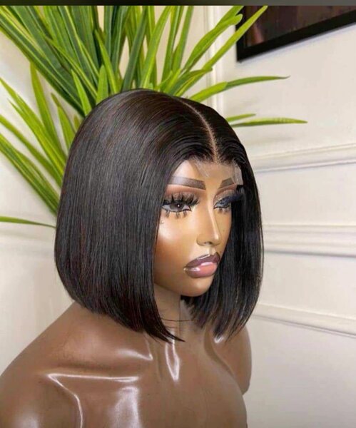 Silky straight bob hair.