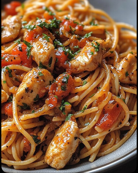 Spaghetti poulet épicé