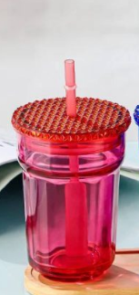 Fashionable Vintage Thick Glass Tumbler with Plastic Straw Hole Lid