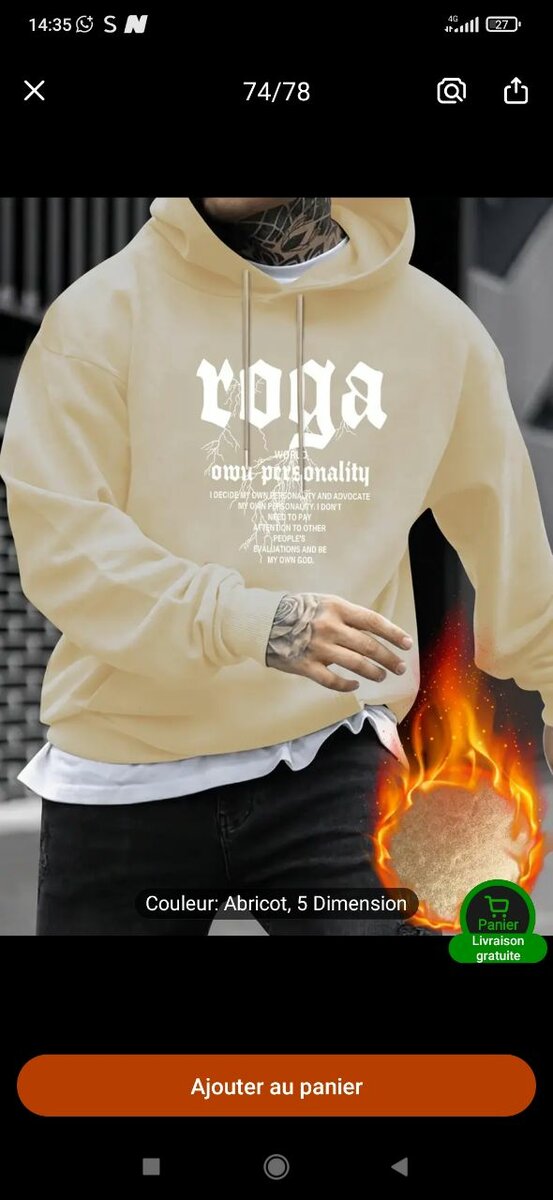 Sweat à capuche abricot style urbain