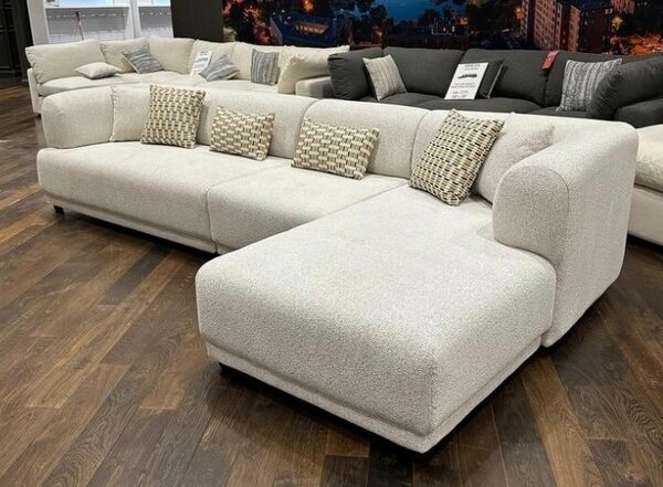 Canapé d'angle convertible en tissu beige