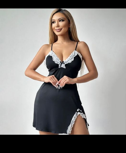  nightgown black with white piping