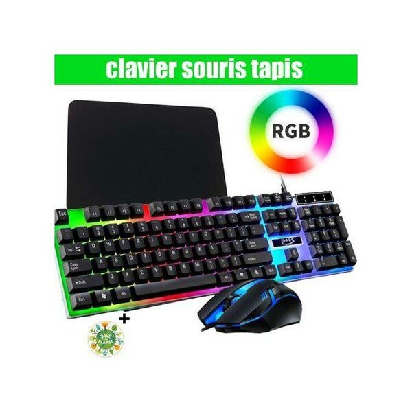 Clavier + Souris + Tapis USB filaire Avec Lumière RGB