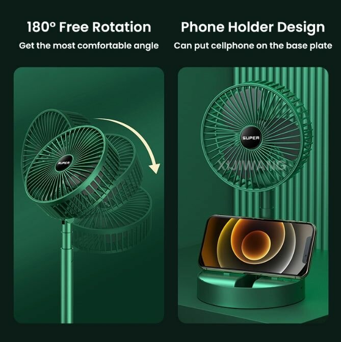 Portable, Rechargeable Fan With Phone Holder