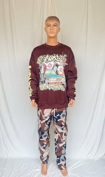 Sweat à capuche marron avec imprimé