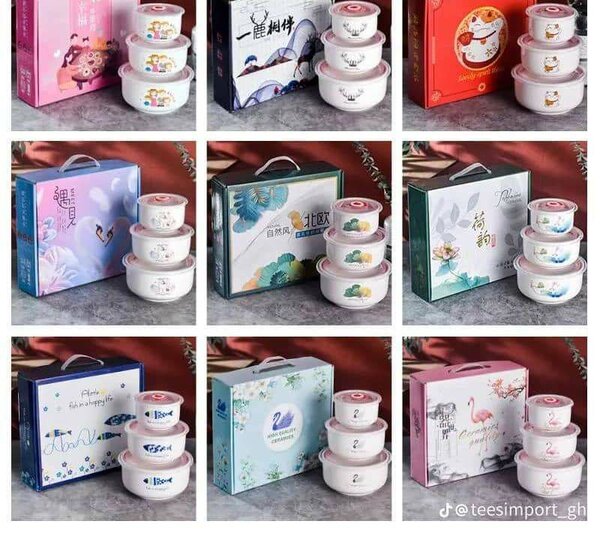 3PCS CERAMIC GLASS BOWL SET