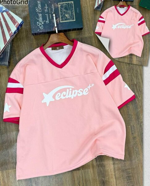 T-shirt Eclipse rose col V femme
