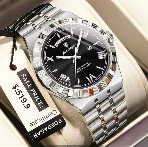 Montre de luxe en acier inoxydable