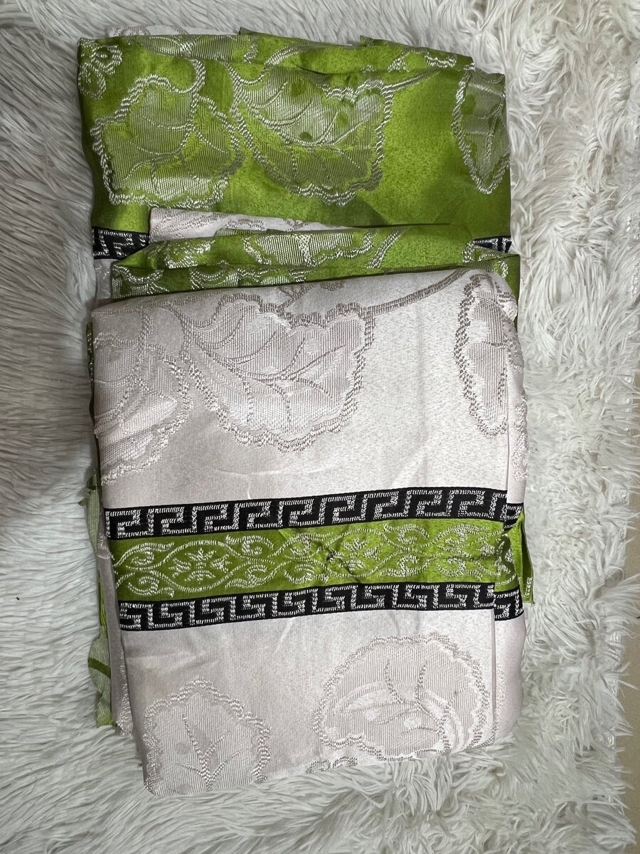 Curtains for Door/Window (Green & White)- 2 Pieces