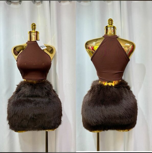 Ensemble stylé brun en fausse fourrure