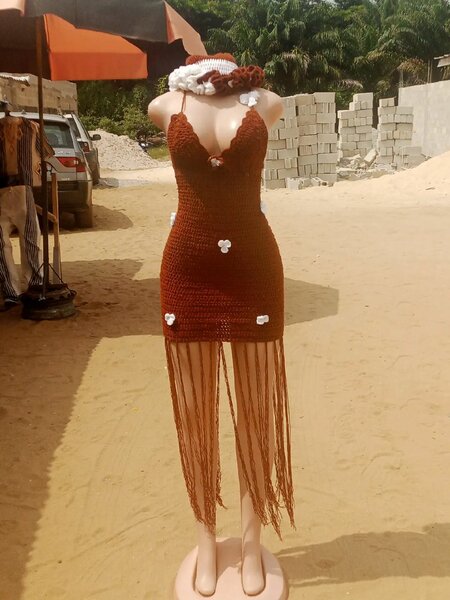 Robe crochet boho chic marron