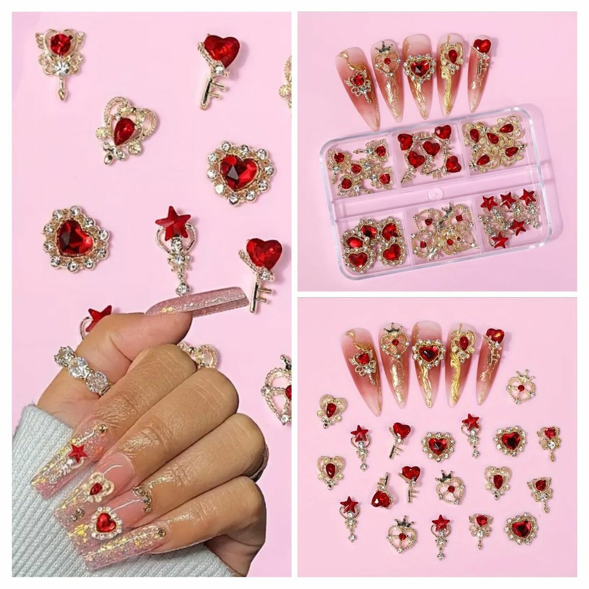 Strass à Ongles Coeur Rouge