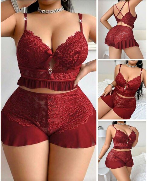 Ensemble lingerie rouge en dentelle
