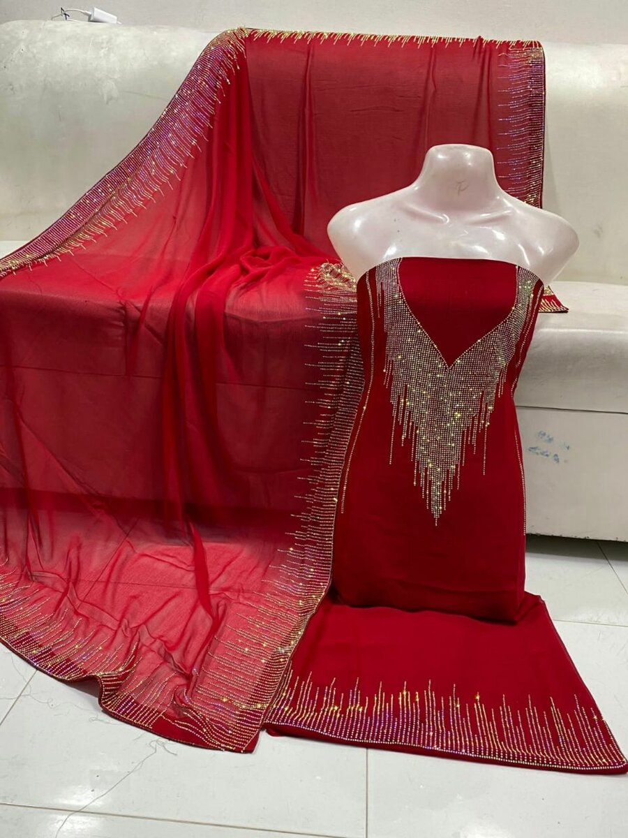 Chiffon cut stone work 2 pc ,6 colour available dc free