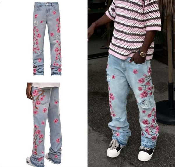 Jean floral brodé homme