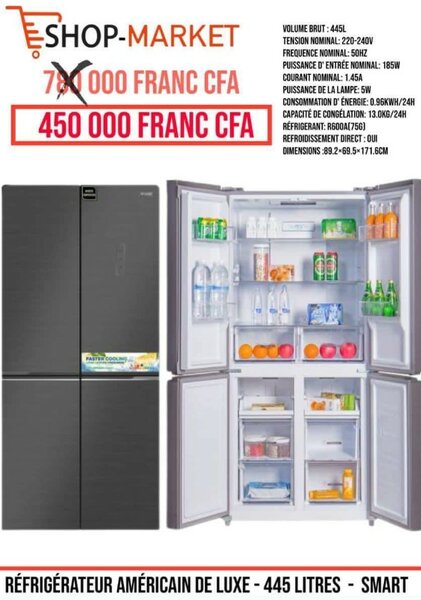 RÉFRIGÉRATEUR Americain de luxe 445 litres