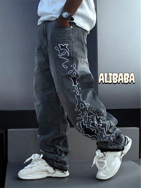 Jean noir brodé style urbain