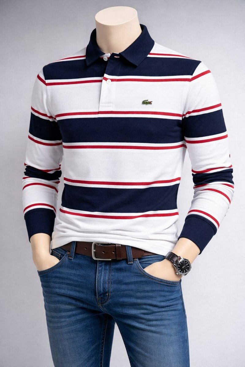 Polo manches longues rayé homme