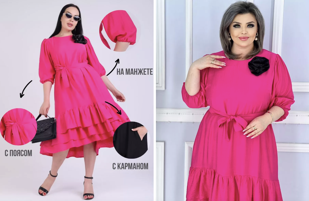 Платье фуксия льняное больших размеров