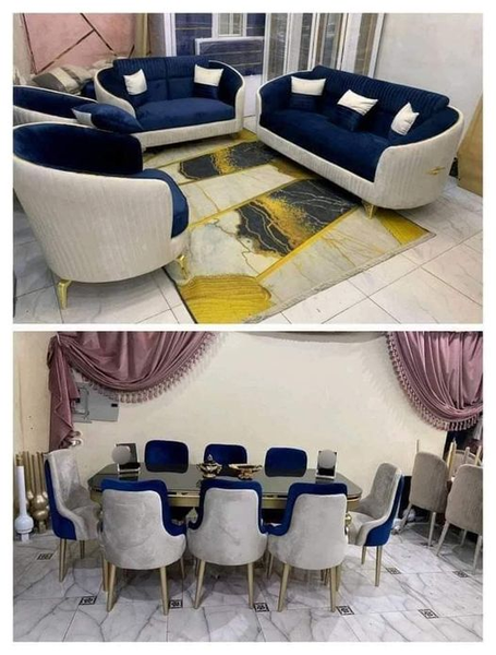 blue and white dining set