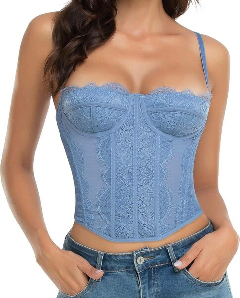 Corset bustier en dentelle bleu