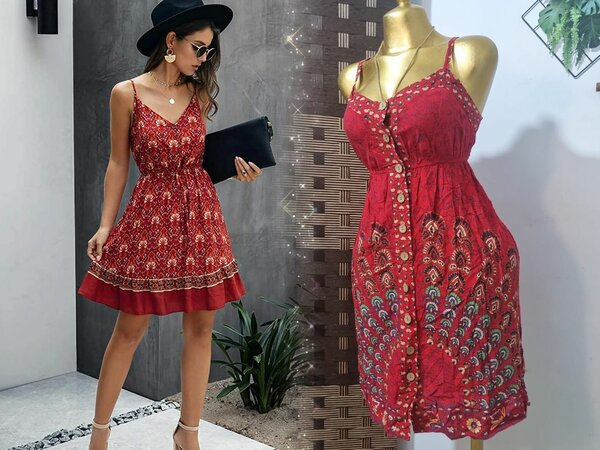 Robe d'été rouge bohème