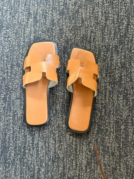 Brown leather slides for ladies
