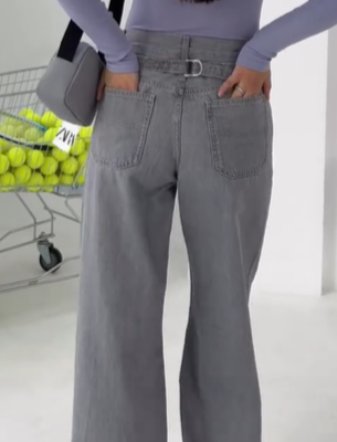 Прямые свободные джинсы ZARA серые