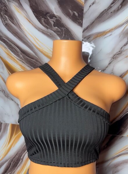 Top court noir à bretelles croisées