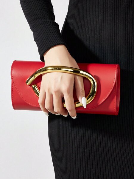 Pochette rouge avec anse dorée