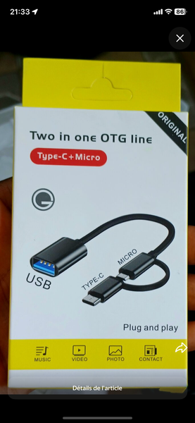 Câble 2 en 1 type c