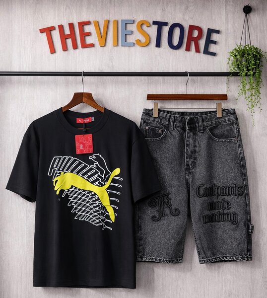 T-shirt noir avec imprimé jaune pour homme