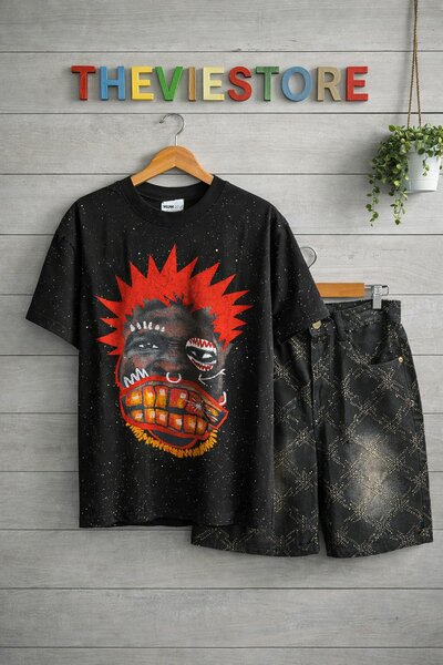 T-shirt noir homme à motif tribal THEVIE