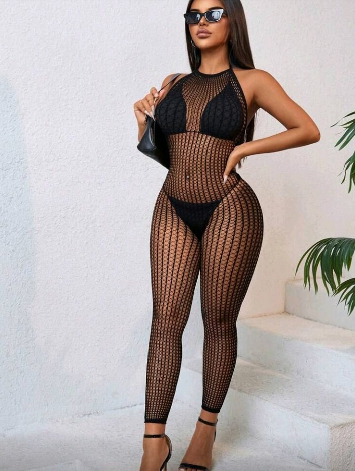 Combinaison Sexy en Résille Noire