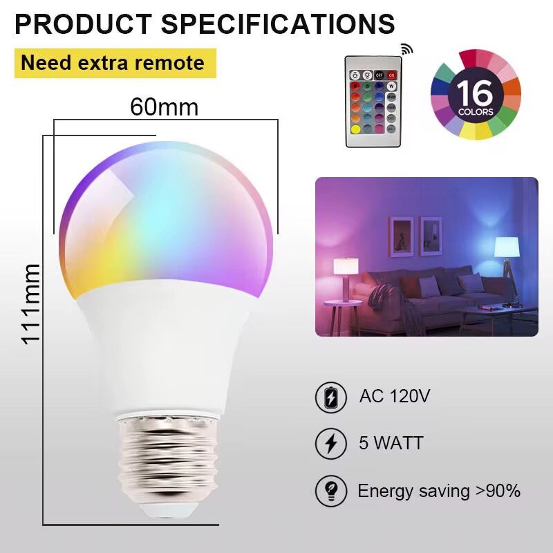 Ampoule LED RVB 16 Couleurs