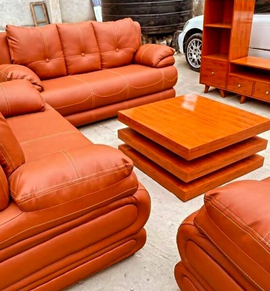 Canapé d'angle en cuir marron