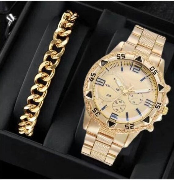 Montre et Bracelet Dorés Homme