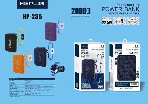 Power Bank HEPU 20000mAh Charge Rapide 22.5W