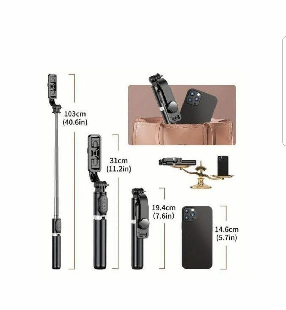 Canne à selfie/trépied 2 en 1