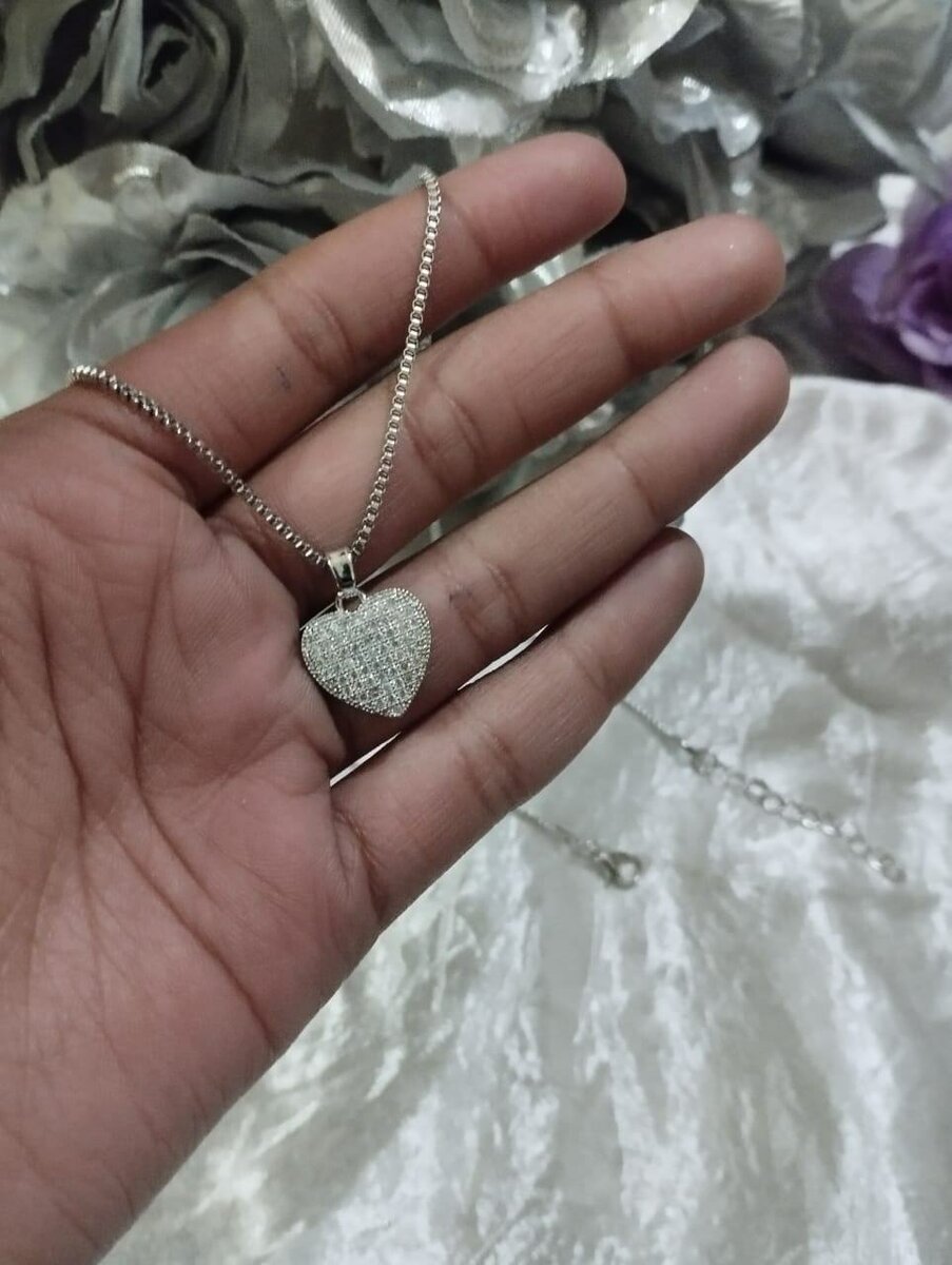 Heart Pendant Necklace Rhinestone Crystal Sterling Silver