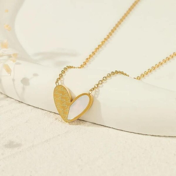 Collier Coeur Émail Doré inox