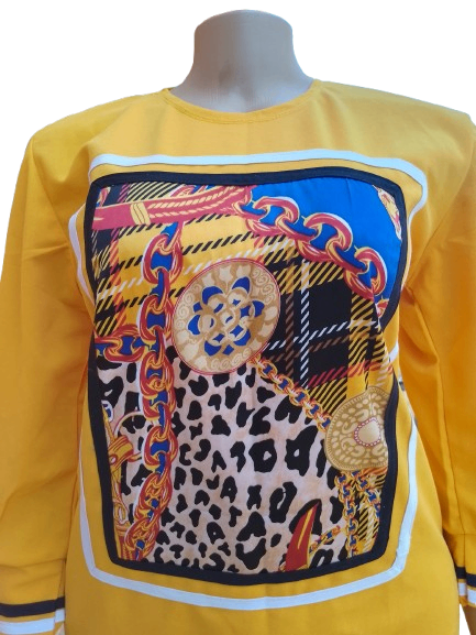 Ladies Two Piece Outfit-Yellow-Medium