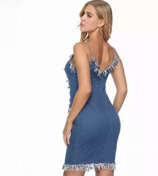 Women's Sexy Straight Bodycon Denim Dress-Light Blue