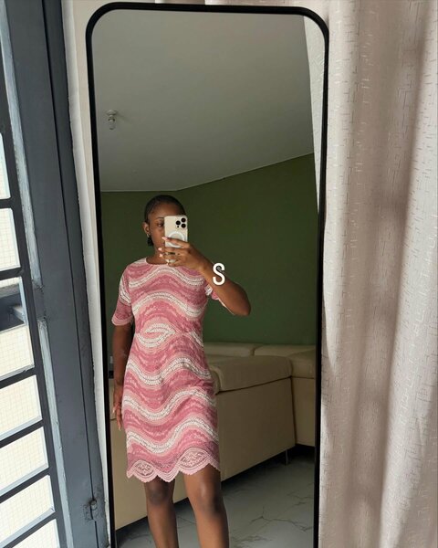 Pink and white dress with print