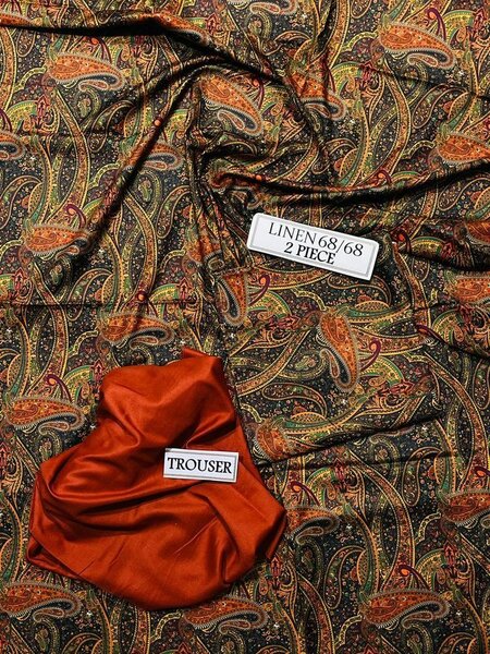 2 PCs Women's Unstitched Linen Printed Suit