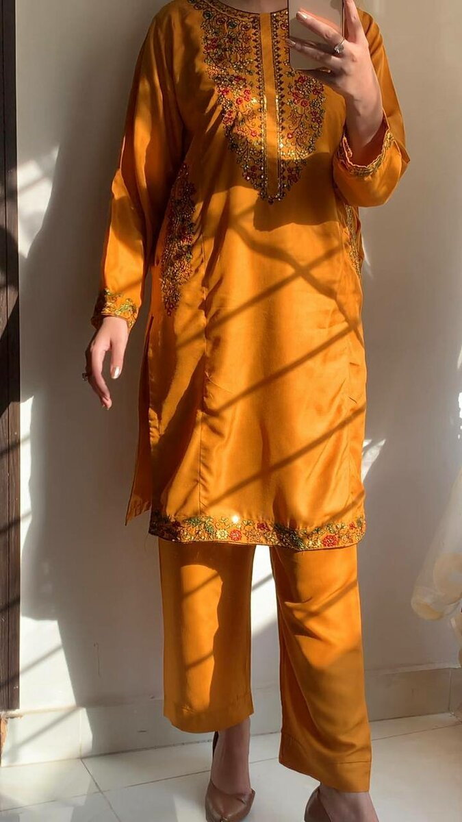 Linen sequence pocket embroidery 2p suit for girls and women