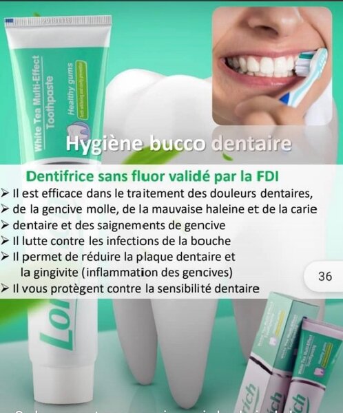 Dentifrice sans fluor FDI