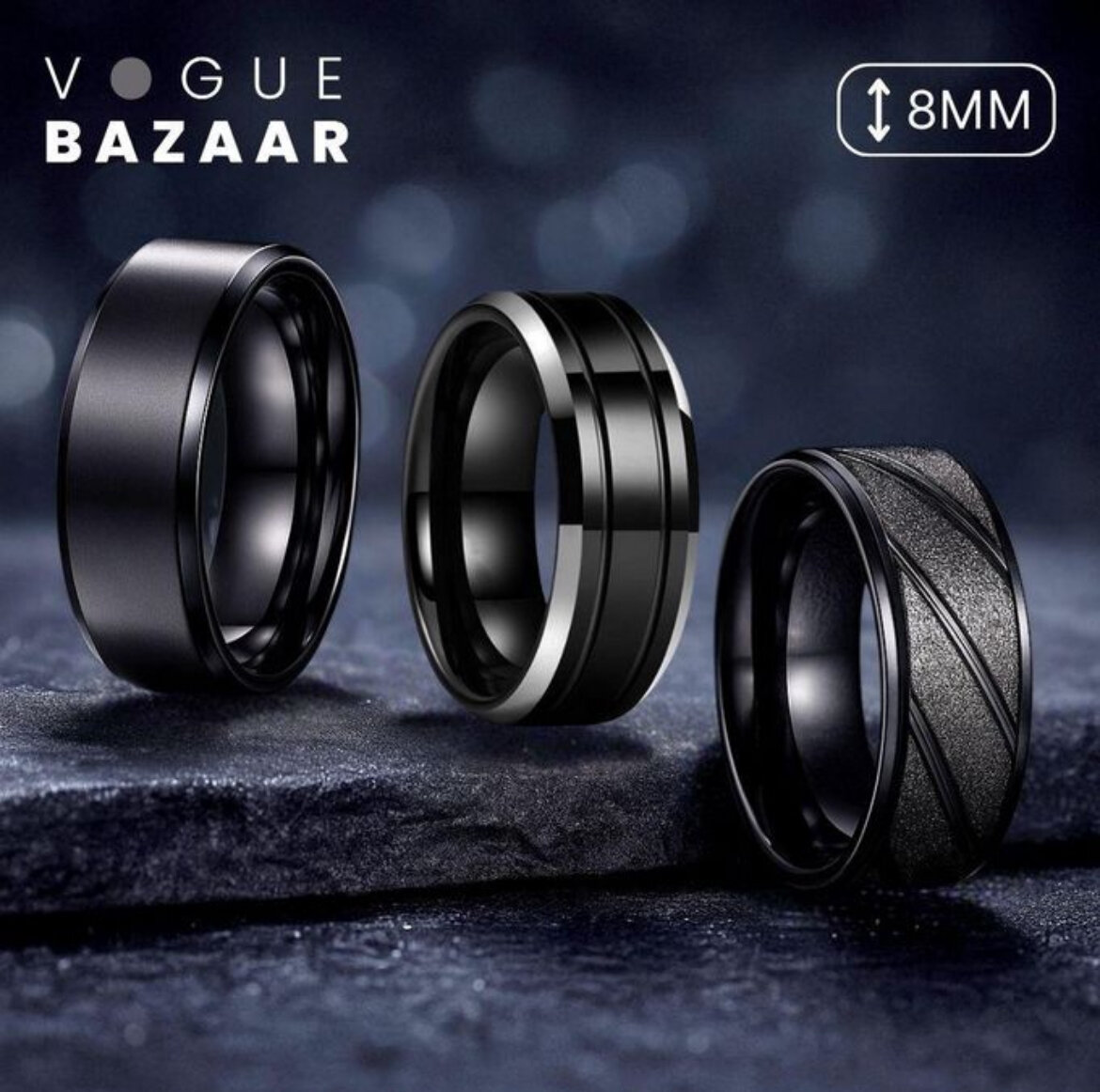 Bague Homme Noir 8mm